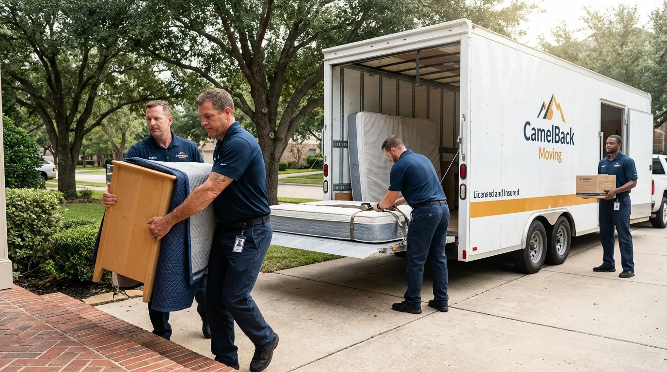Crew loading residential truck for cross-state move from Pageland, SC